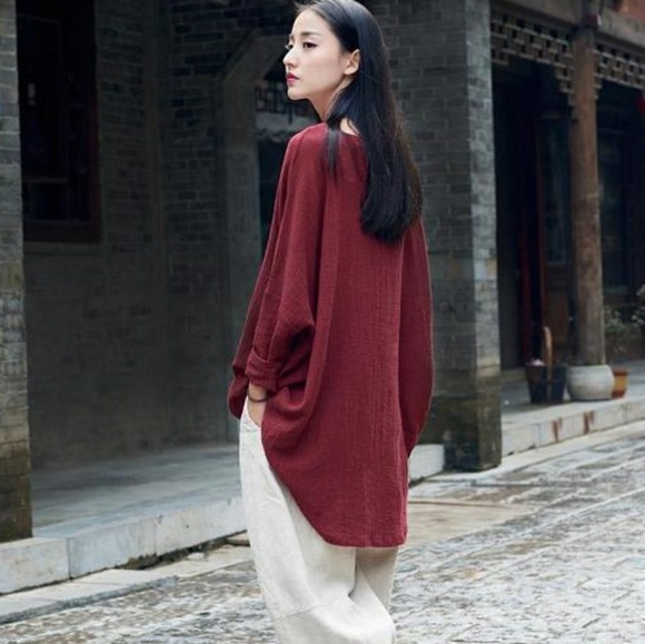 🆕⭐ Wine red oversized linen dolman top - Picture 4 of 4